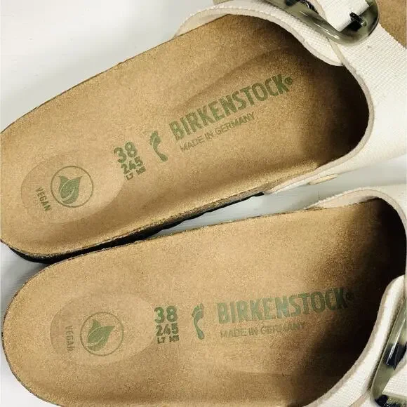 Birkenstock Madrid Big Buckle Rivet Logo 38 Narrow Canvas Eggshell Sandal NWOB - Picture 7 of 8